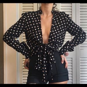 Reformation Floral Tie Front Blouse Top